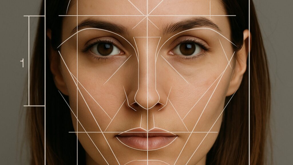 Mulher com rosto de formato oval, sorrindo, refletindo autoconfiança e autenticidade, simbolizando o conceito de visagismo.